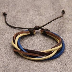 Braided Vegan Leather Multi-Strand Bracelet in Blue, Brown, and Cream- Unisex